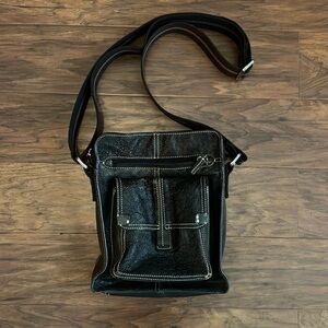 Black Leather Fossil Crossbody Bag with Adjustable Strap